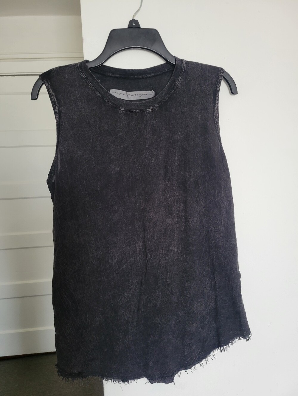 Raquel Allegra frayed tank Raw Hem Black Sz 0